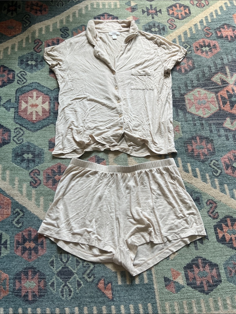 Nordstrom Rack Cream Short-Sleeve Button Pajama Set